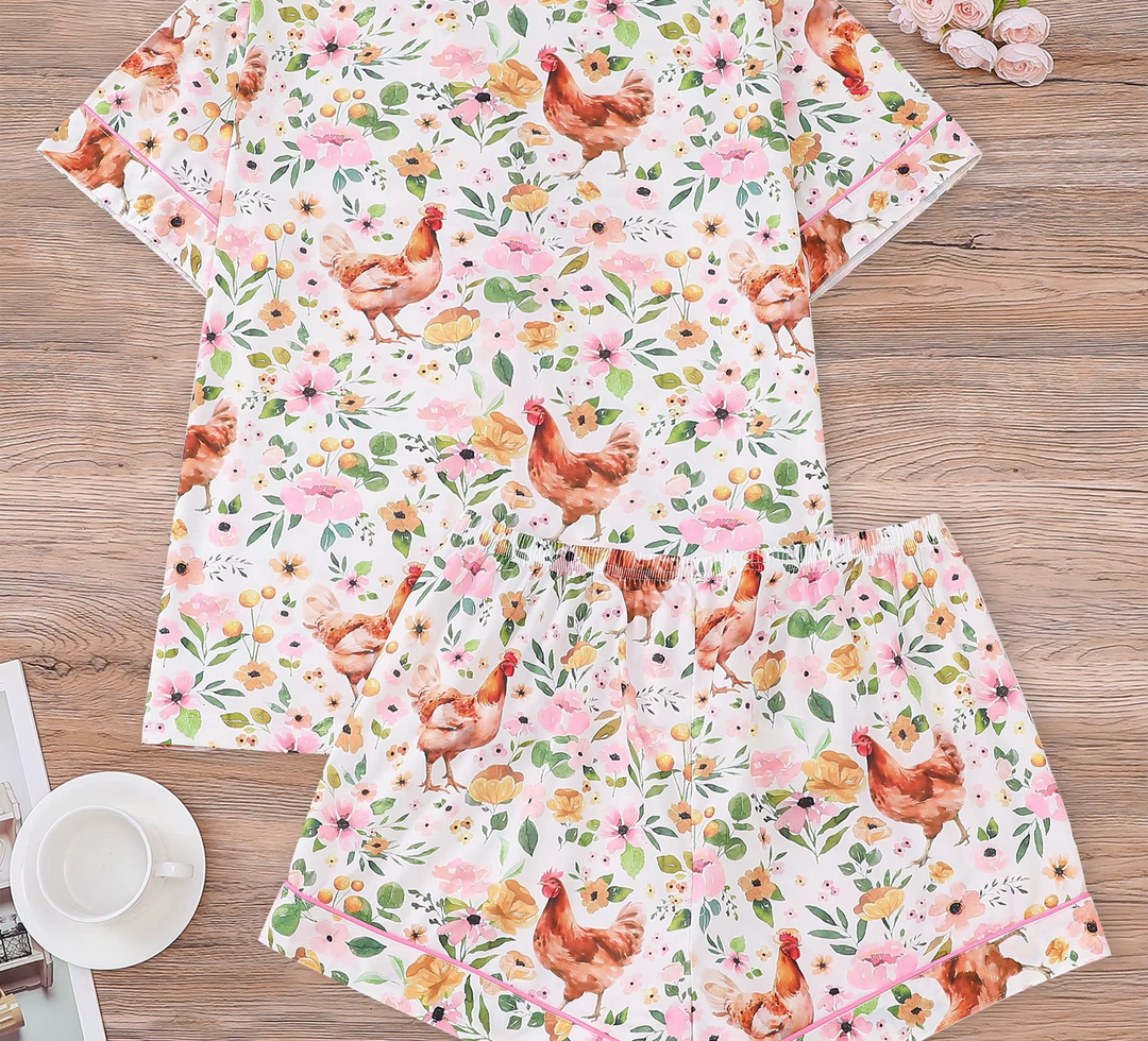 Pijama Galinhas & Flores