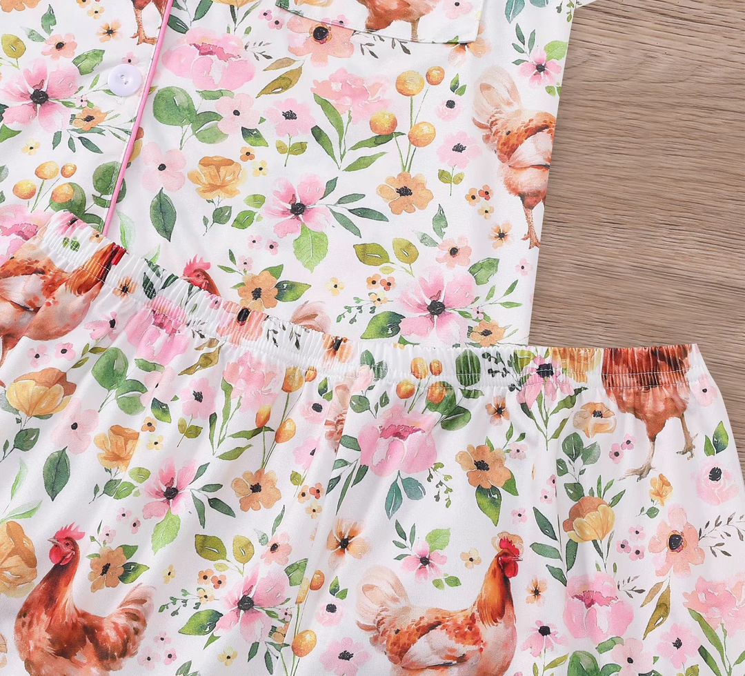 Pijama Galinhas & Flores