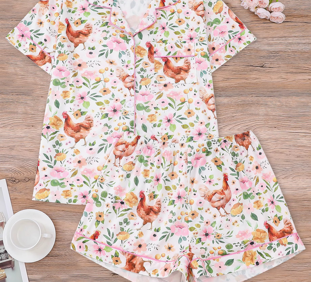 Pijama Galinhas & Flores