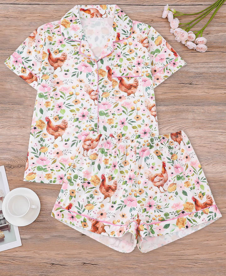 Pijama Galinhas & Flores