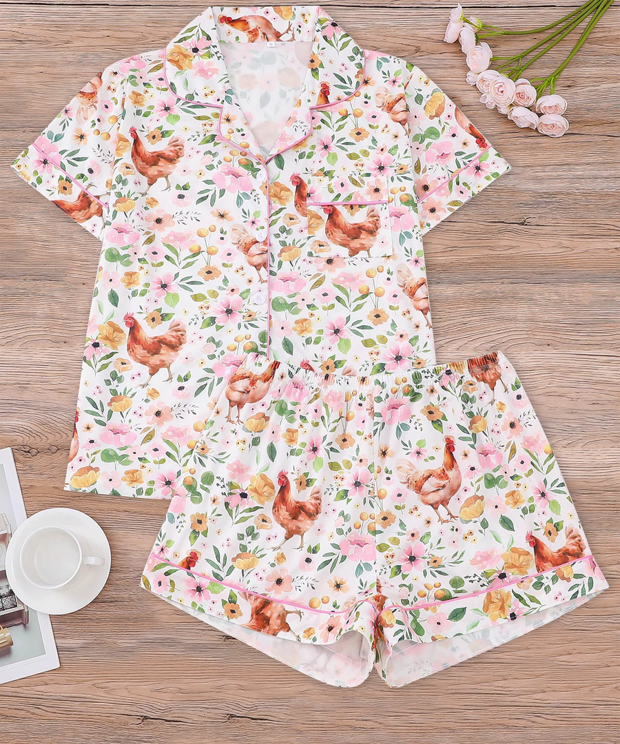 Pijama Galinhas & Flores
