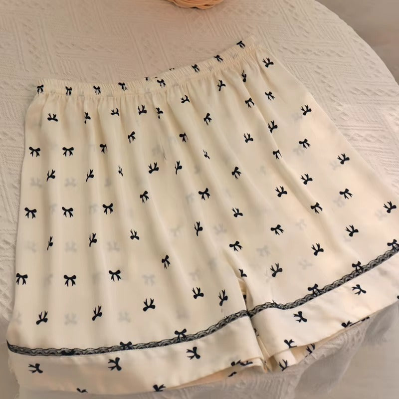 Pijama Feminino Cetim Off White com Laço