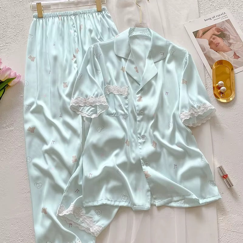 Pijama Feminino Longo Cetim Urso Delicado