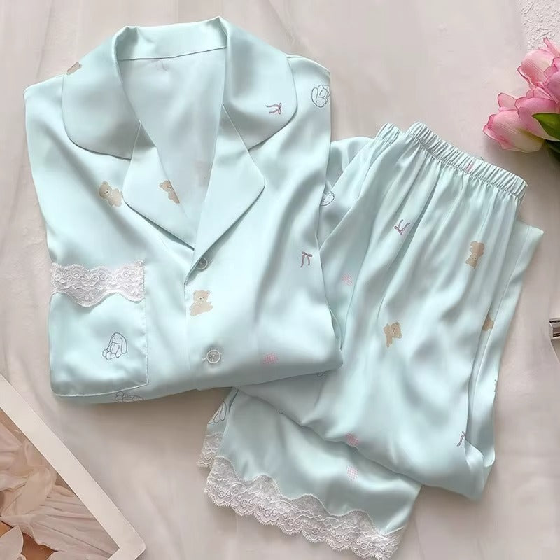 Pijama Feminino Longo Cetim Urso Delicado