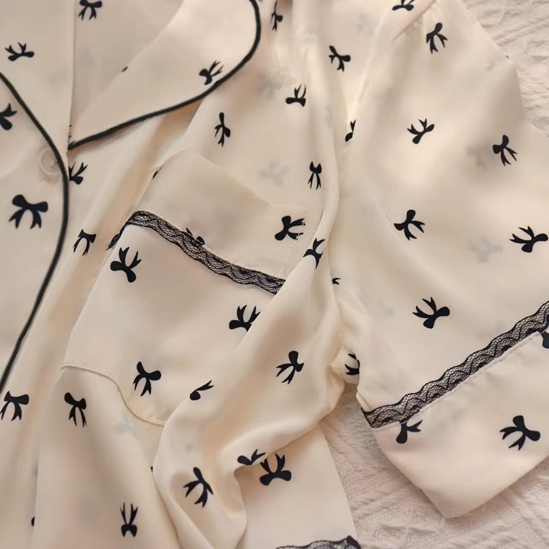 Pijama Feminino Cetim Off White com Laço